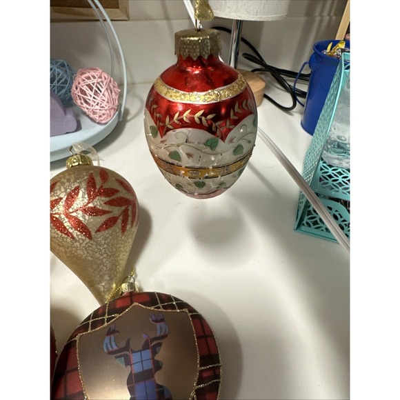Vtg Mercury Glass Ornaments Set Of 6 Christmas Balls Red And Gold‎ - Picture 3 of 8